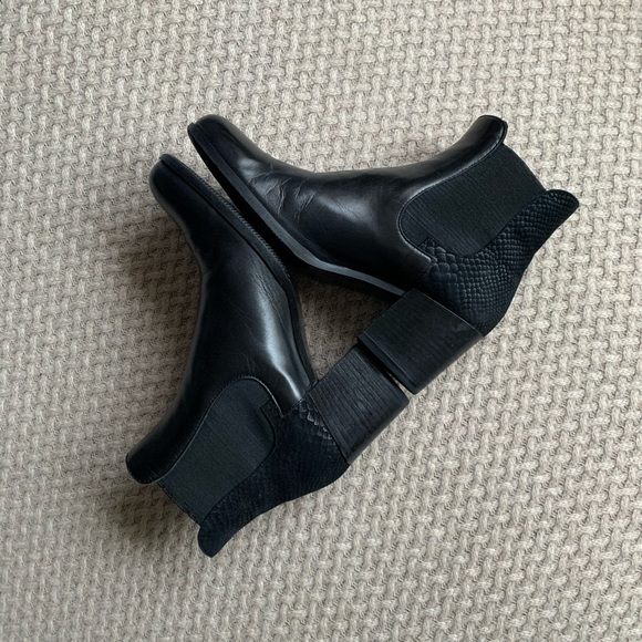 George J Love Black Leather Ankle Boots with Animal Print Detail - Picture 7 of 13